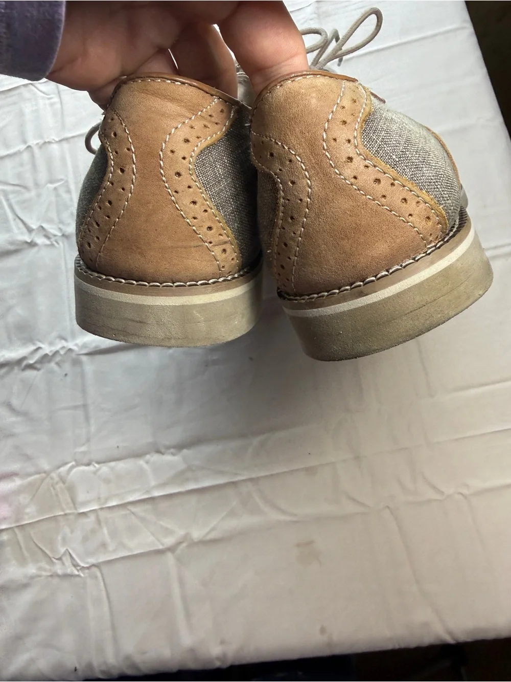 G.H. Bass & Co. Men's Gray Linen and Brown Leather Wingtip Oxfords
